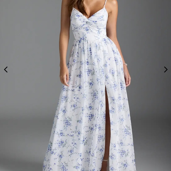 AZAZIE ZEYA Blue Cottage Floral A-Line V-Neck Pleated Chiffon Dress Size A16 NWT - Picture 1 of 15